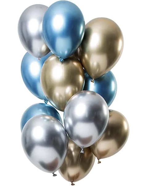 Ballong Bukett blå guldiga silver chrome