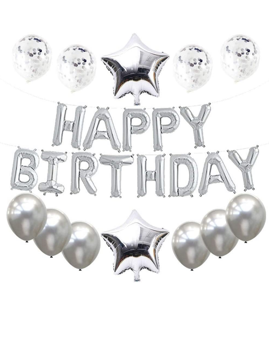 happy birthday ballongset i silver