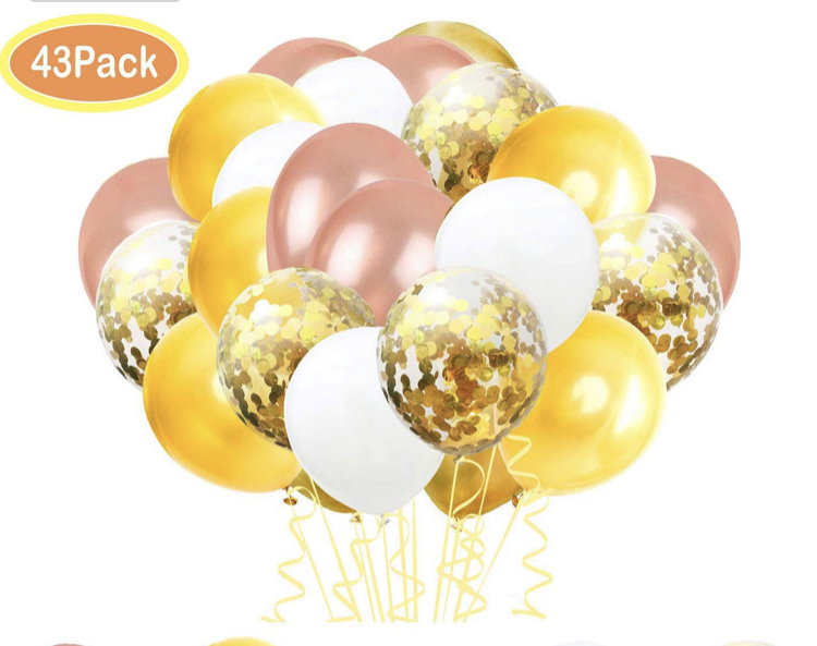 Guld, Rosaguld och Vita Latex och Konfetti ballong Set: 43 Pack