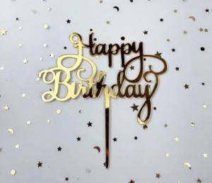 Cake Topper Guld - Happy Birthday.