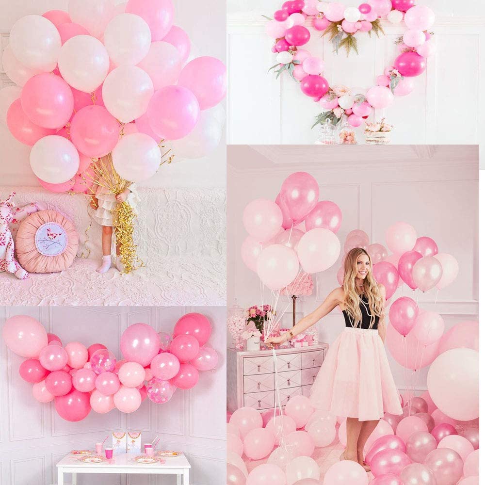 ballongbåge i rosa och pärlemor ballonger