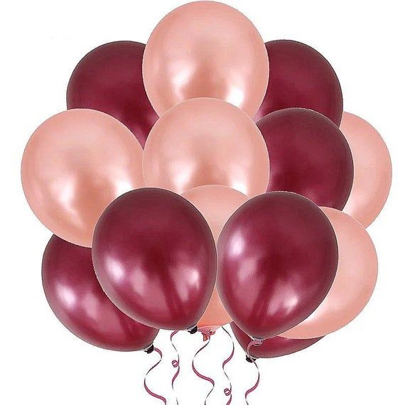 Ballong Bukett Vinröd/Rosaguld. 12 Delar