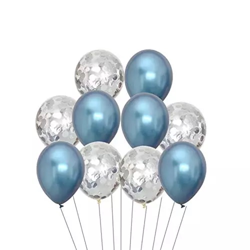 Ballong Bukett i Blå Chrome/Silver Konfetti. 10 Pack