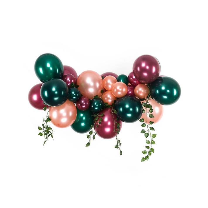 DIY Ballongbåge i Emerald Grön/Vinröd ink Löv Girlang. 30 Delar