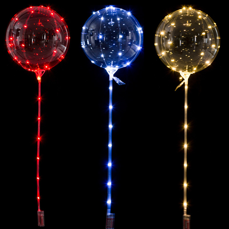LED Ballong med Pinne i Röd, Blå, Guld. 3 Styck