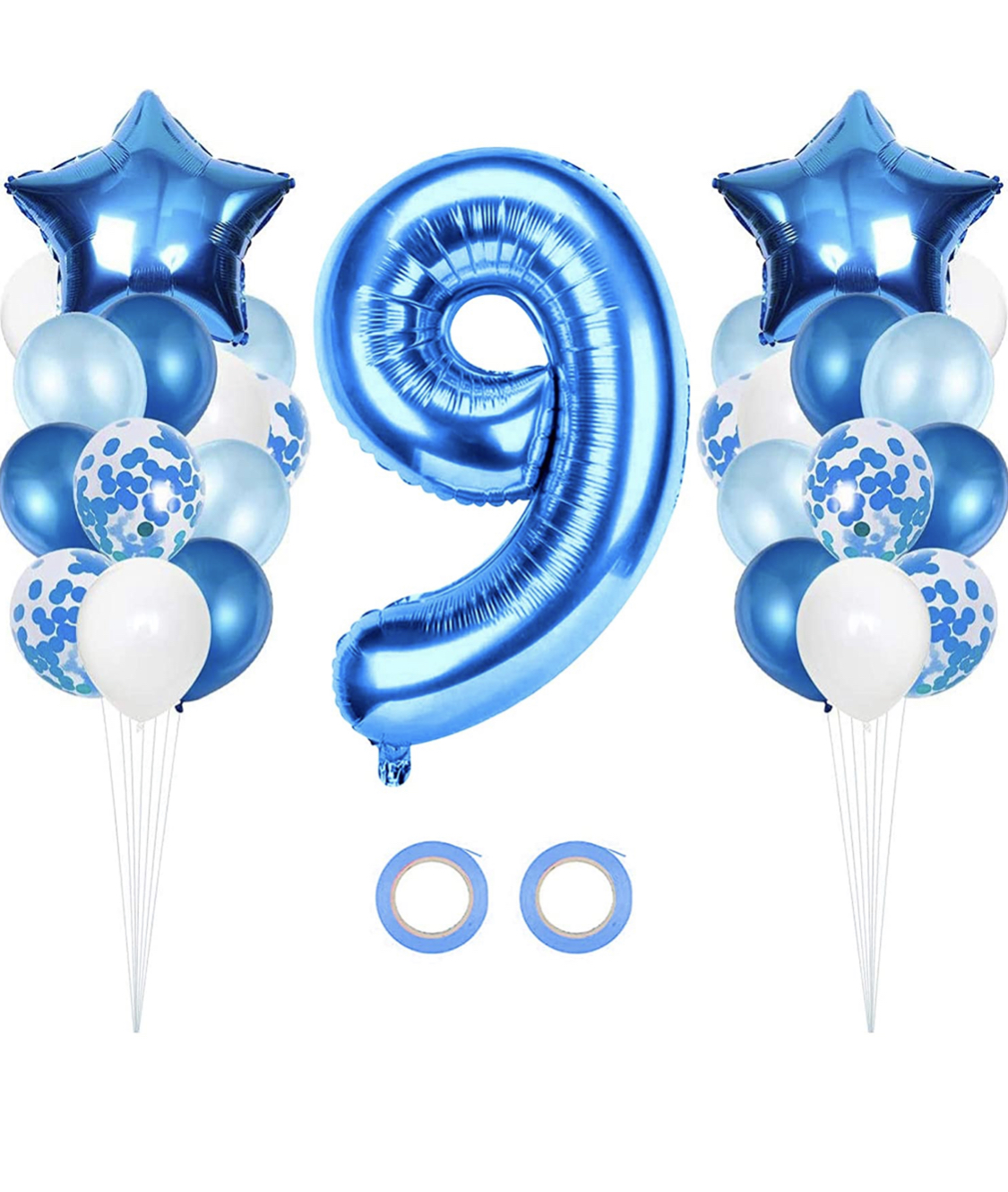 9 års ballong bukett i blå med stjärna och siffra 9