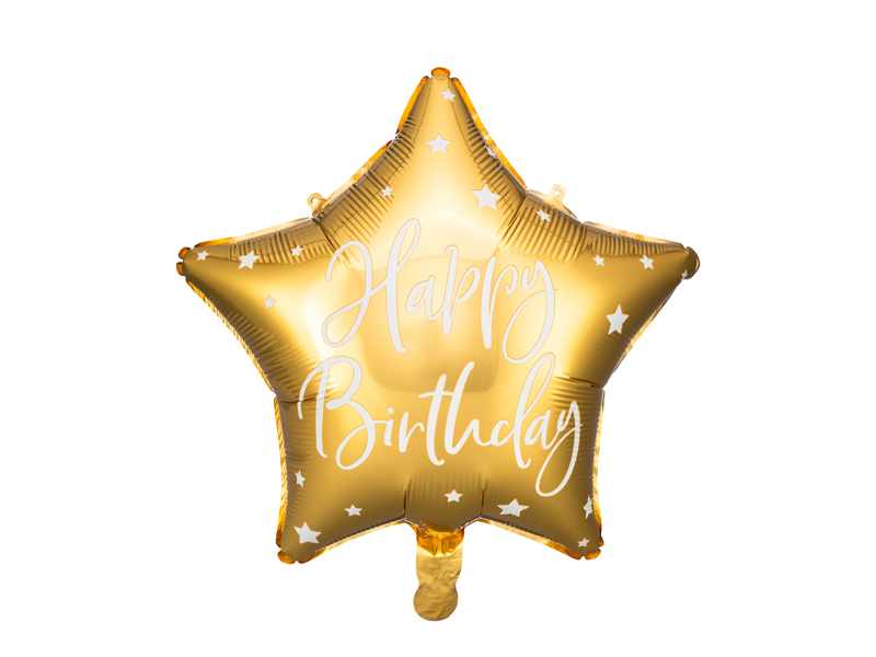 stjärna folie ballong i guld happy birthday
