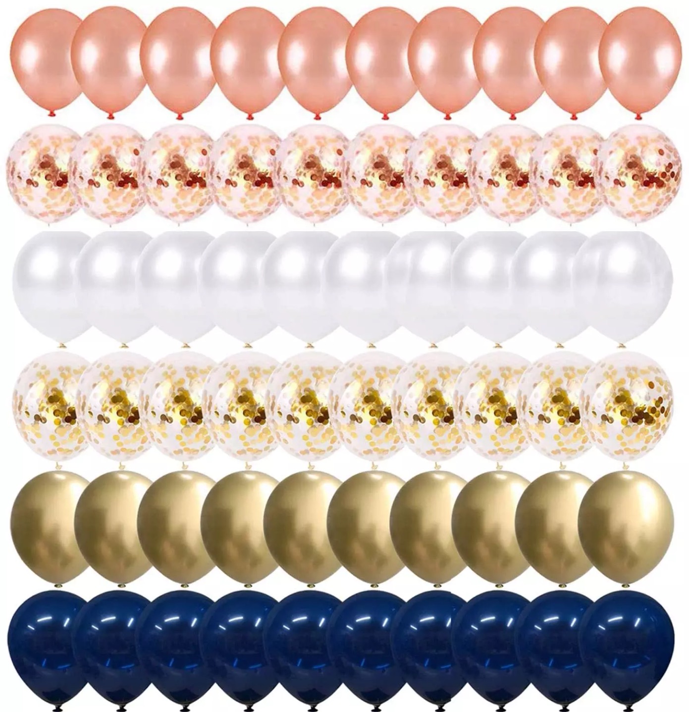 ballongbukett i rosagold metalliska i marin blå ballonger