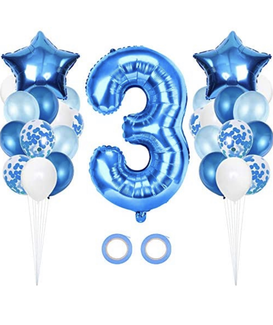 3års ballong bukett i blå med siffra
