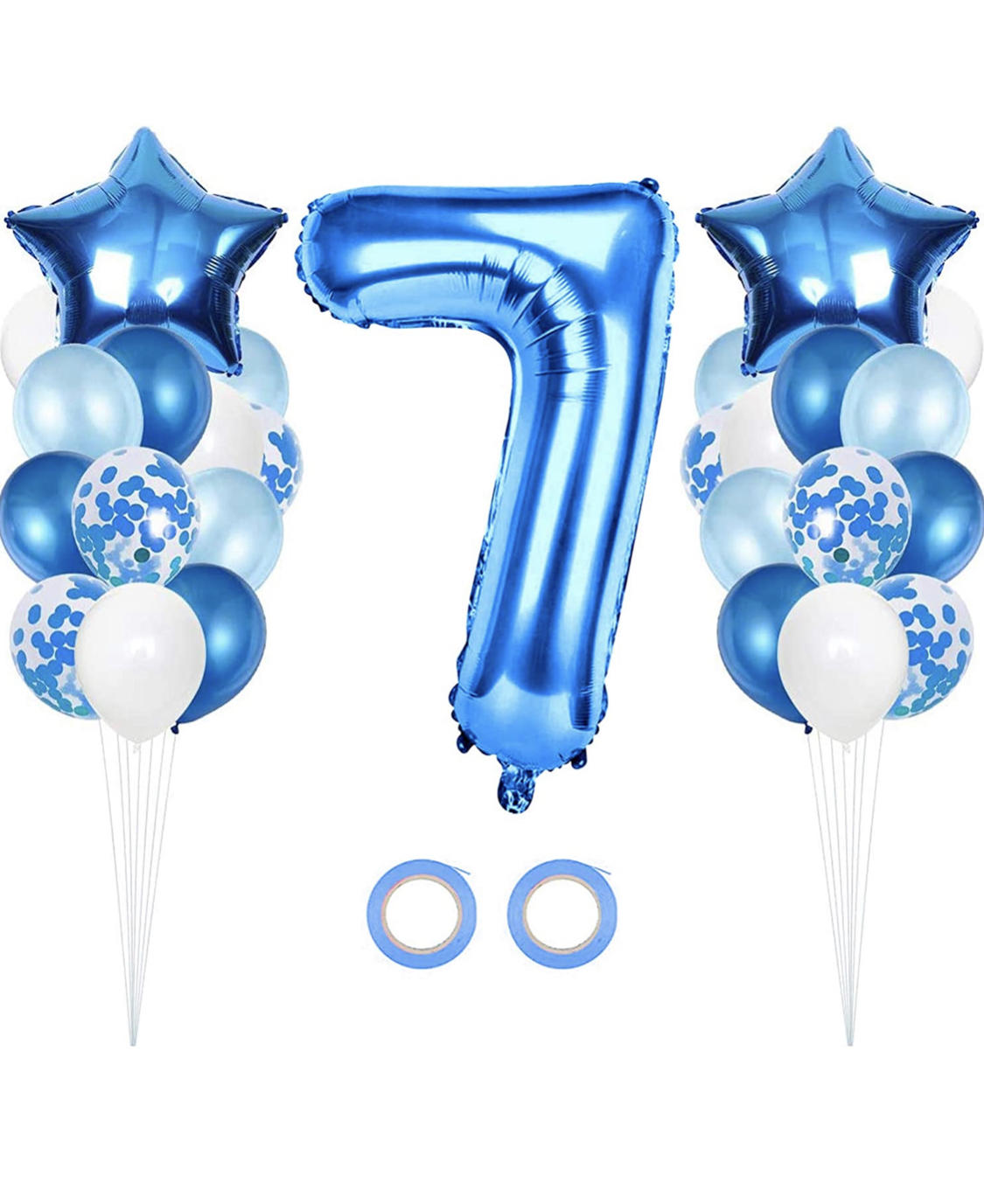 7 års kalas ballong dekoration i blå
