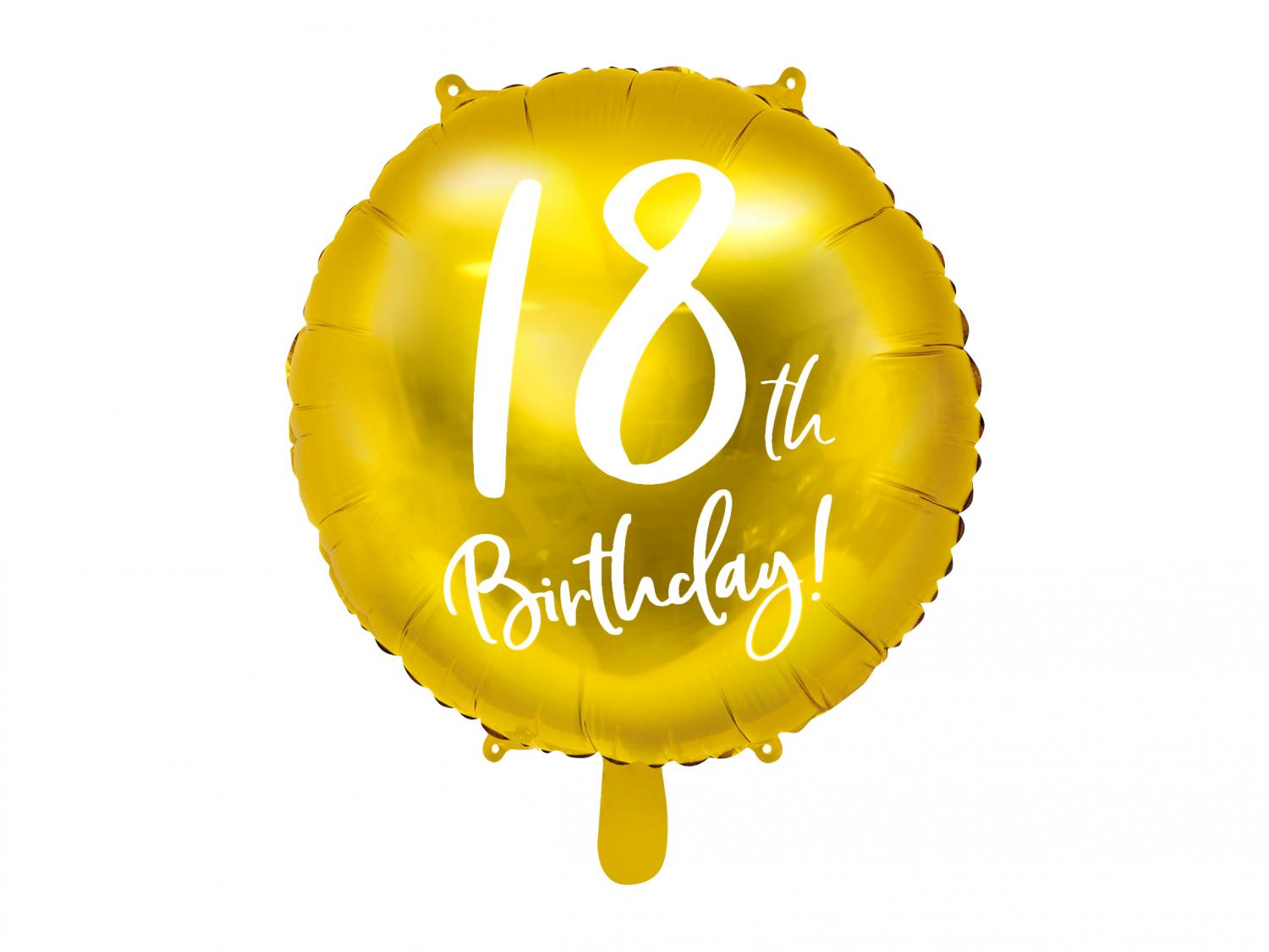 18th Birthday Folie Ballong i Guld. 45cm