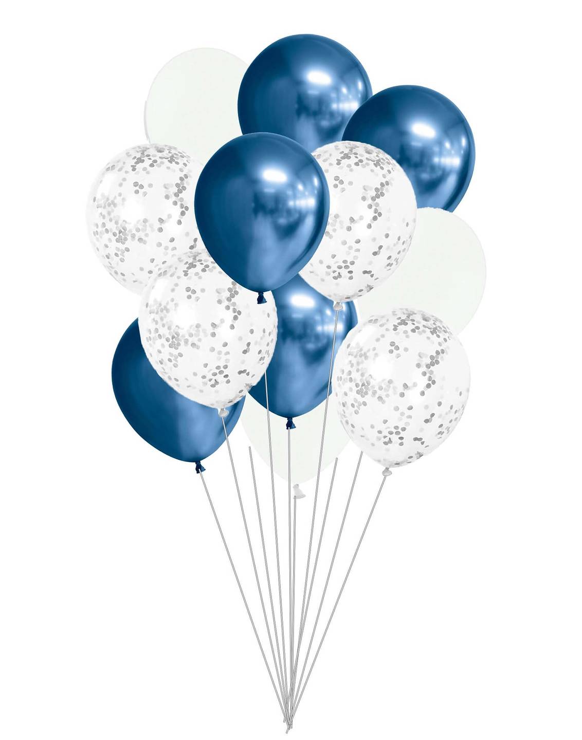 Ballong Bukett blå chrome och silver konfetti