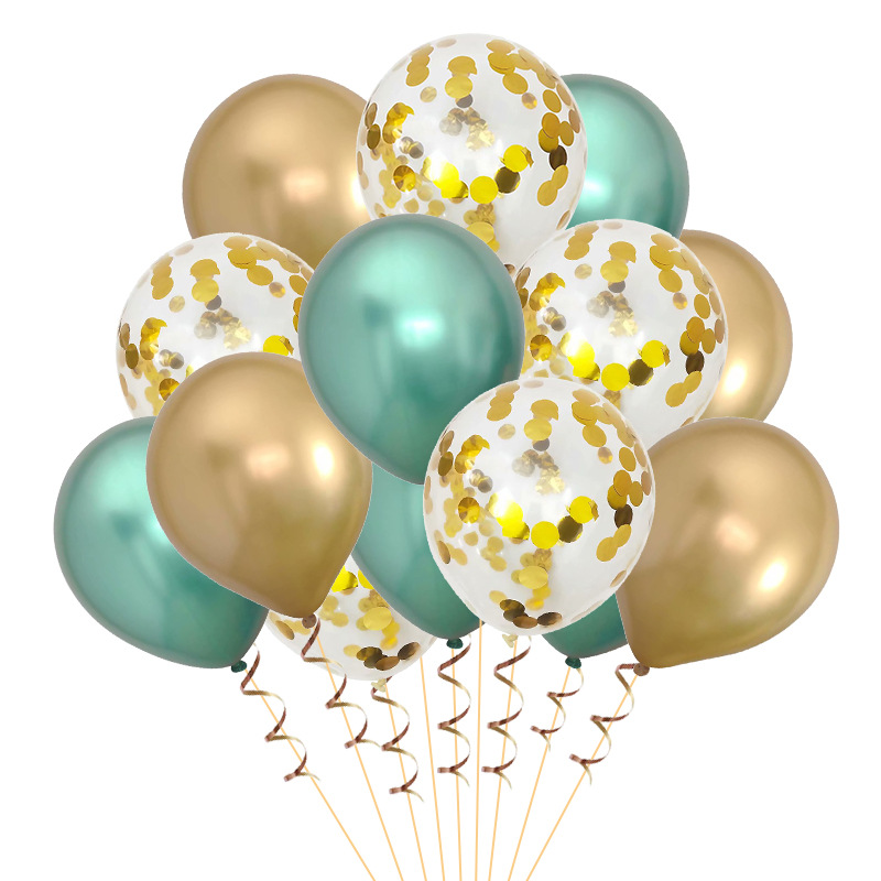 Ballong Bukett Guld/Grön Chrome. 15 Pack