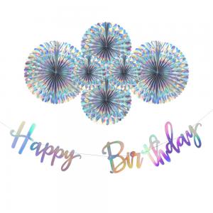 Holografiska Rosetter med Happy Birthday Girlang. 7 pack