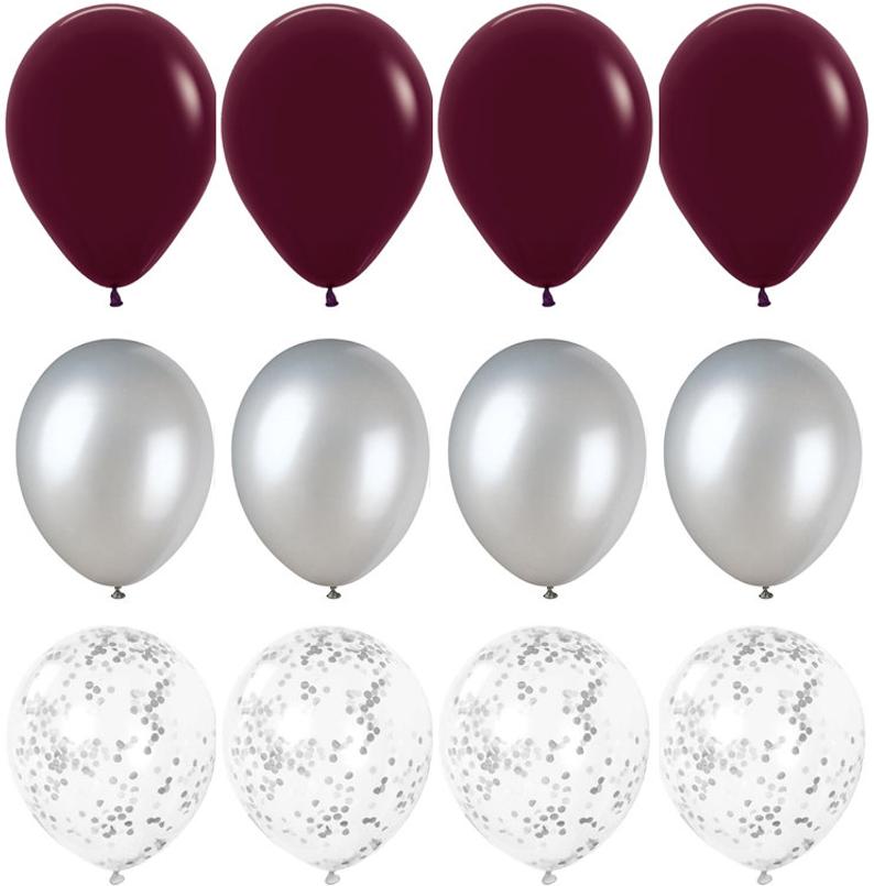 Ballong Bukett I Vinröd/Silver. 15 Pack