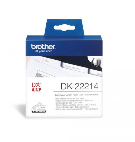 DK-22214, 12 mm x 30,48 m löpande tejp vit papper