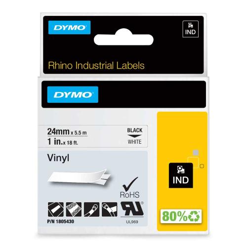 Dymo Rhino 24 mm svart på vit vinyl