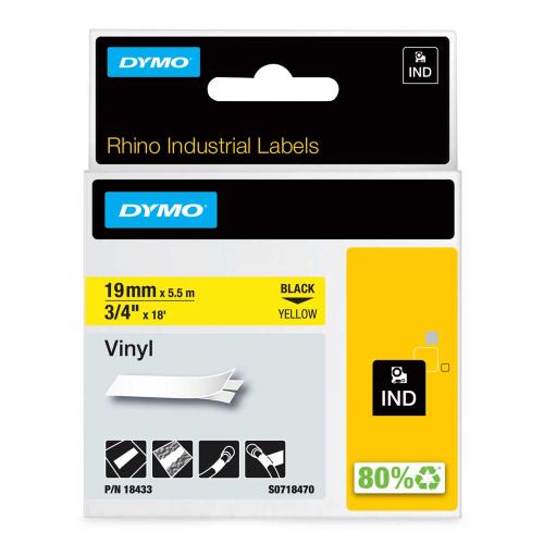 Dymo Rhino 19 mm svart på gul vinyl