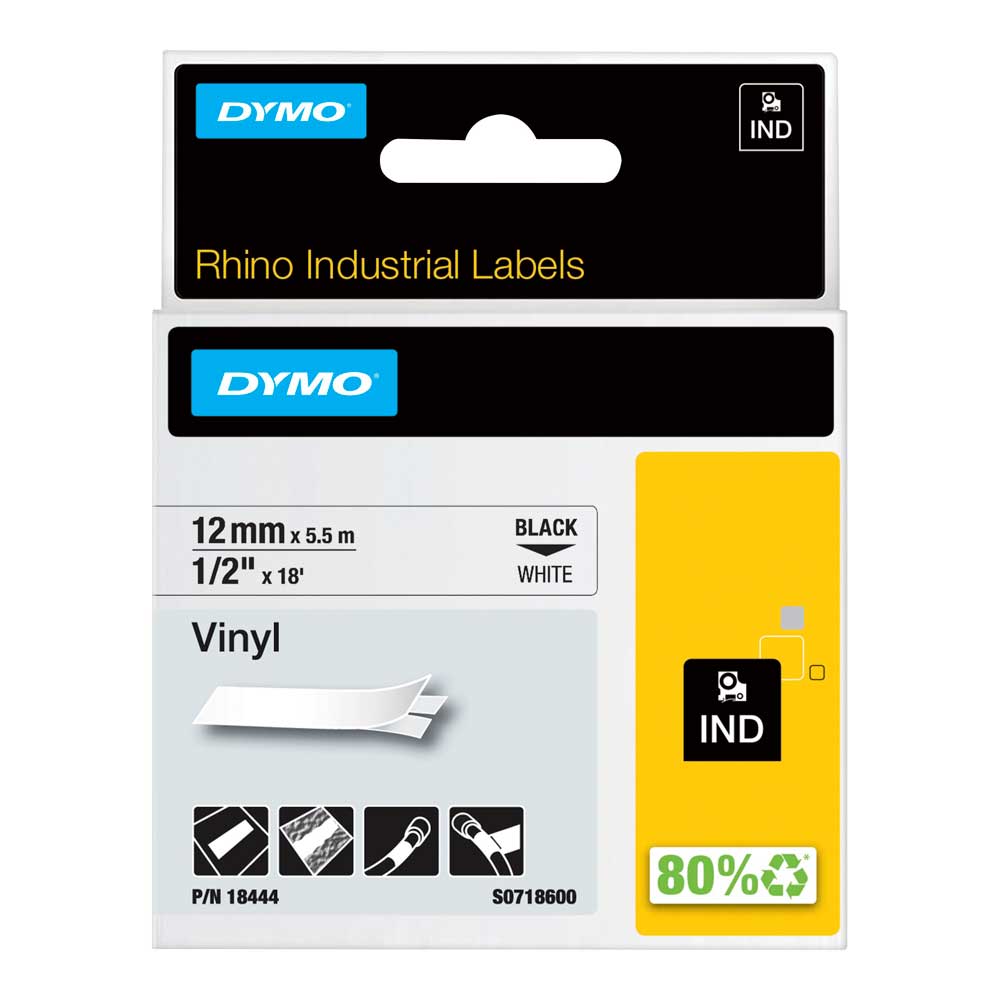 Dymo Rhino 12 mm svart på vit vinyl