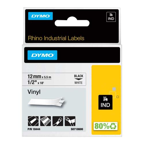 Dymo Rhino 12 mm svart på vit vinyl