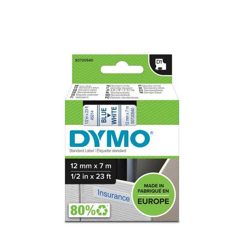 Dymo D1, 12 mm blå på vit