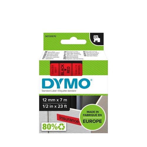 Dymo D1, 12 mm svart på röd