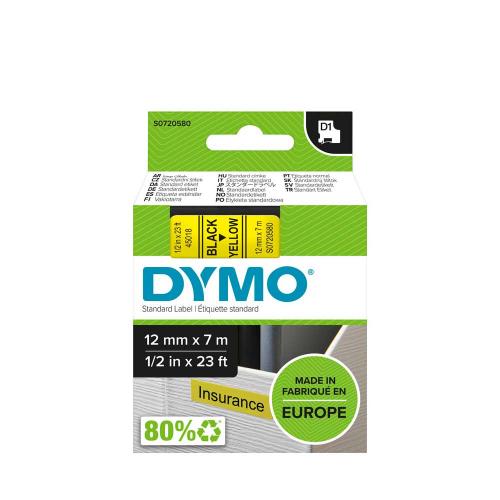 Dymo D1, 12 mm svart på gul