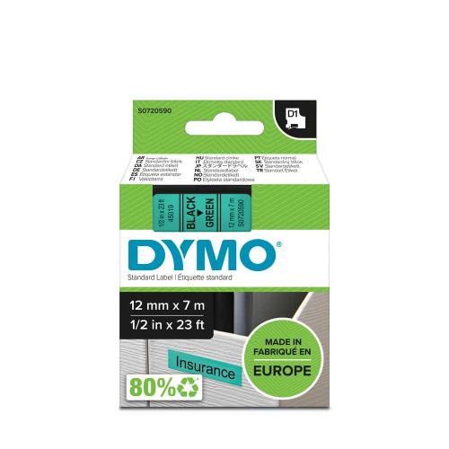 Dymo D1, 12 mm svart på grön