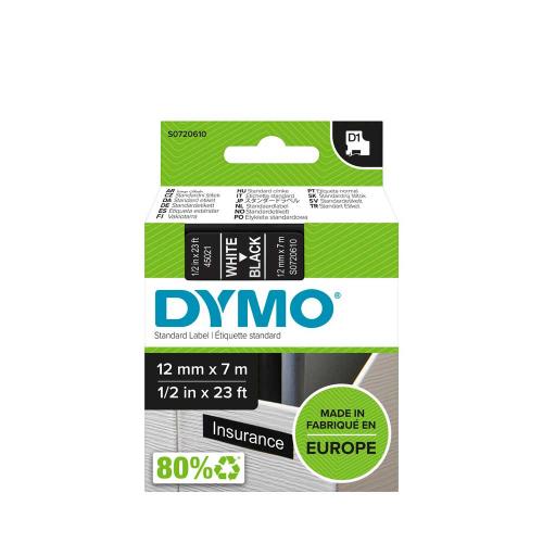 Dymo D1, 12 mm vit på svart