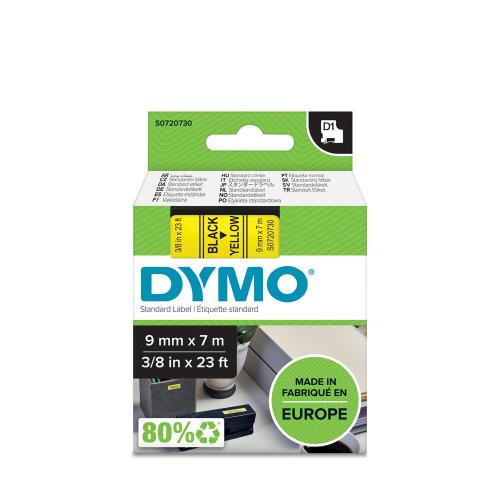 Dymo D1, 9 mm svart på gul
