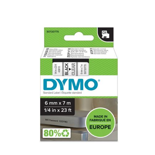 Dymo D1, 6 mm svart på transparent