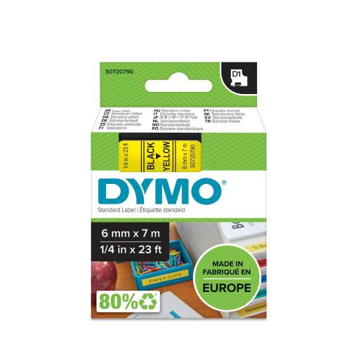 Dymo D1, 6 mm svart på gul