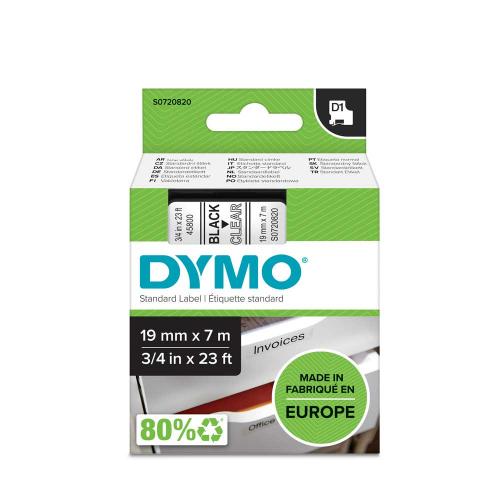 Dymo D1, 19 mm svart på transparent