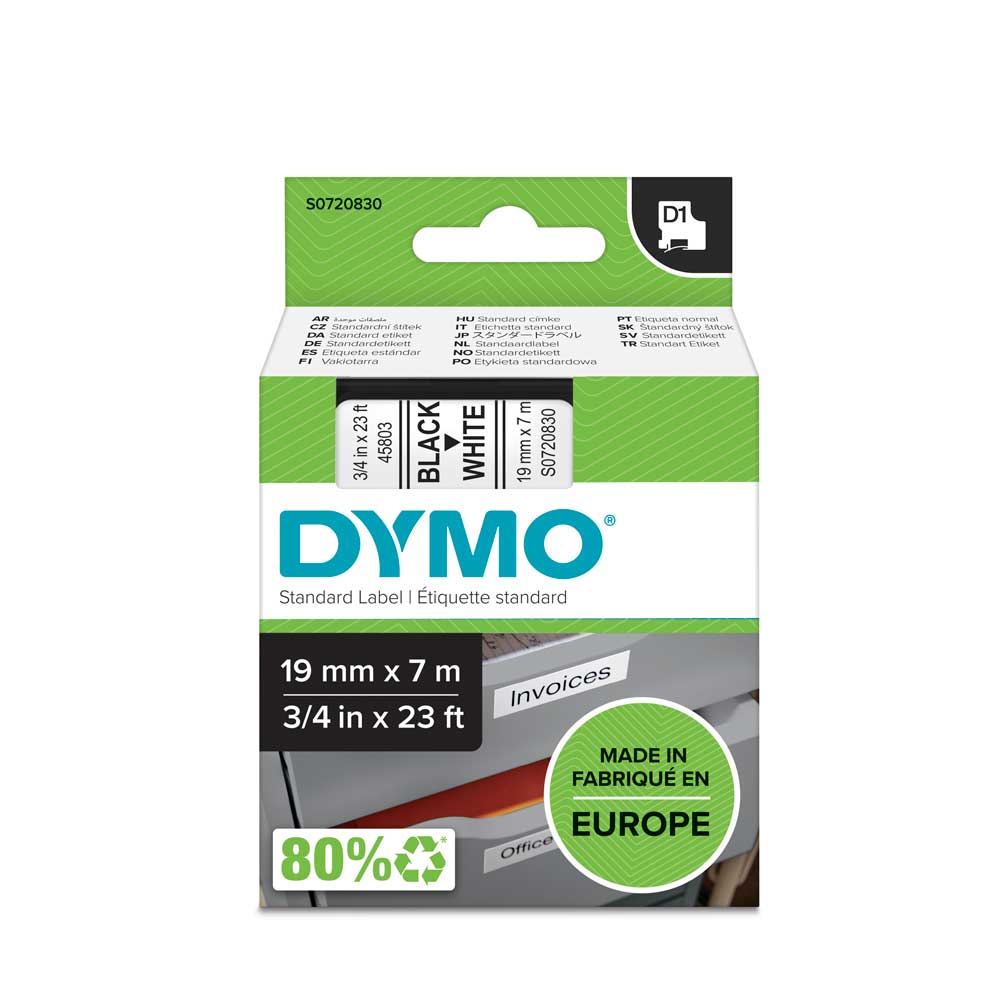 Dymo D1, 19 mm svart på vit