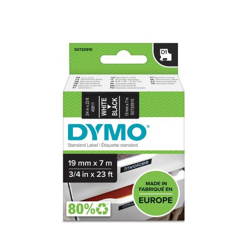 Dymo D1, 19 mm vit på svart