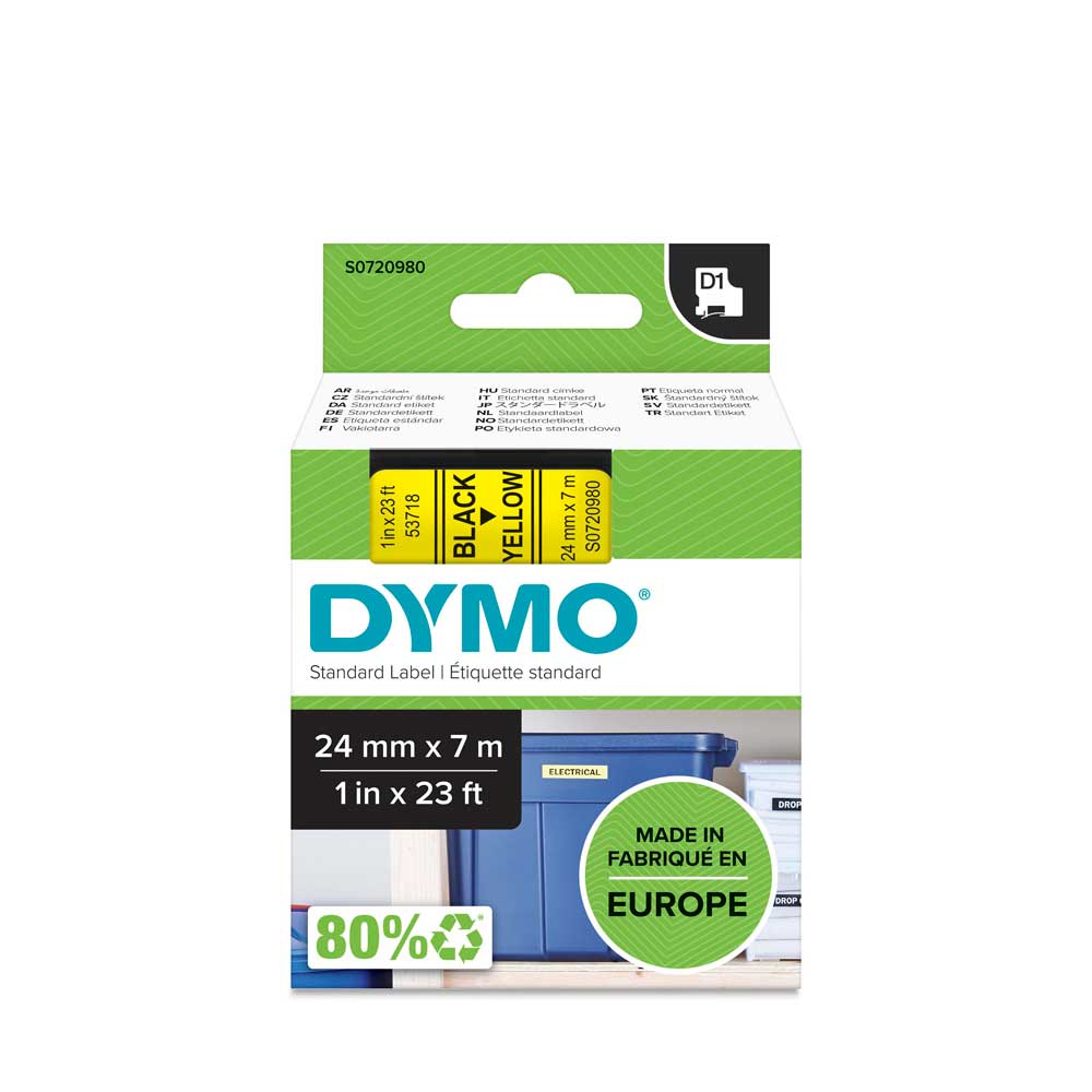 Dymo D1, 24 mm svart på gul