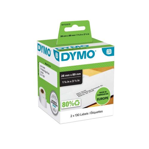 Dymo LW 28x89 mm papper vit 260 st 2 rl