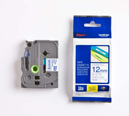 TZE-233, 12 mm blå på vit