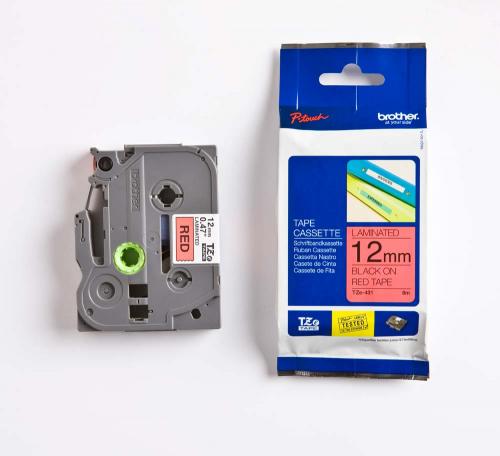 TZE-431, 12 mm svart på röd