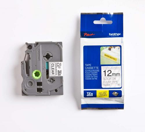 TZE-S131, 12 mm svart på transparent