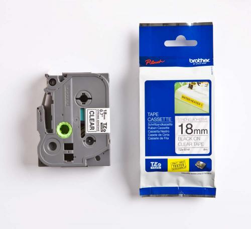 TZE-S141, 18 mm svart på transparent