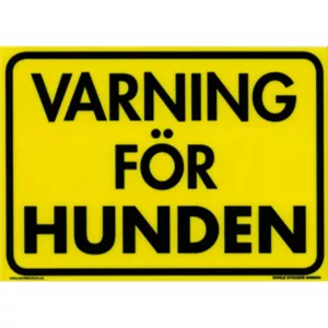 Skylt varning för hunden gul 280x200mm
