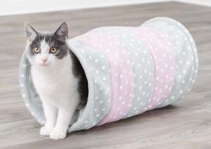 Kattunnel, fleece, ø 25 x 50 cm, grå/rosa