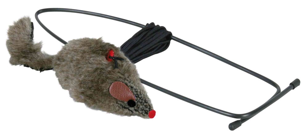 Kattleksak Plyschmus 8cm i gummiband 1.75 m