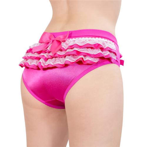 Pretty Satin Ruffled Lace Bow Panties Hot Pink