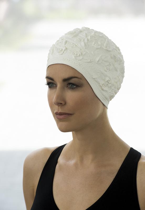 Badmössa latex med rosmotiv