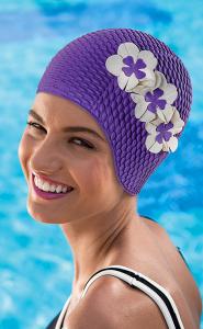 Swim cap bubble, purple (311955) with 3 small flowers