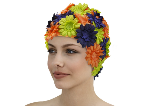 Badmössa med tygblommor - Multi