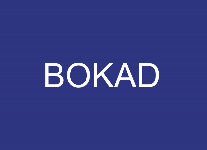 Skylt Text. BOKAD Färg: Blå