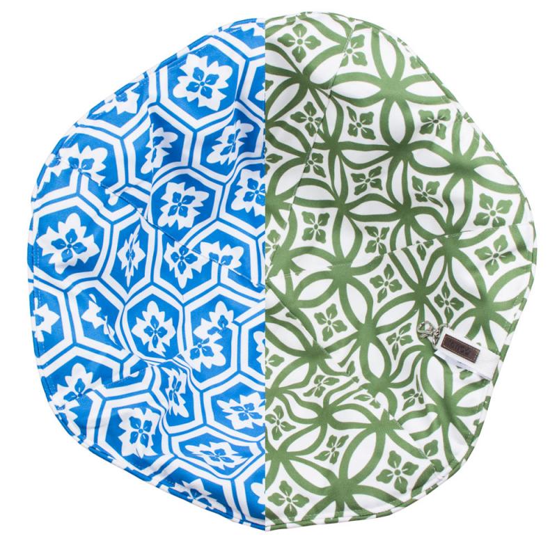 Snygg, mjuk och skön kattdyn till kattsäng. Mönstrad och tvåfärgad i blått och grönt.